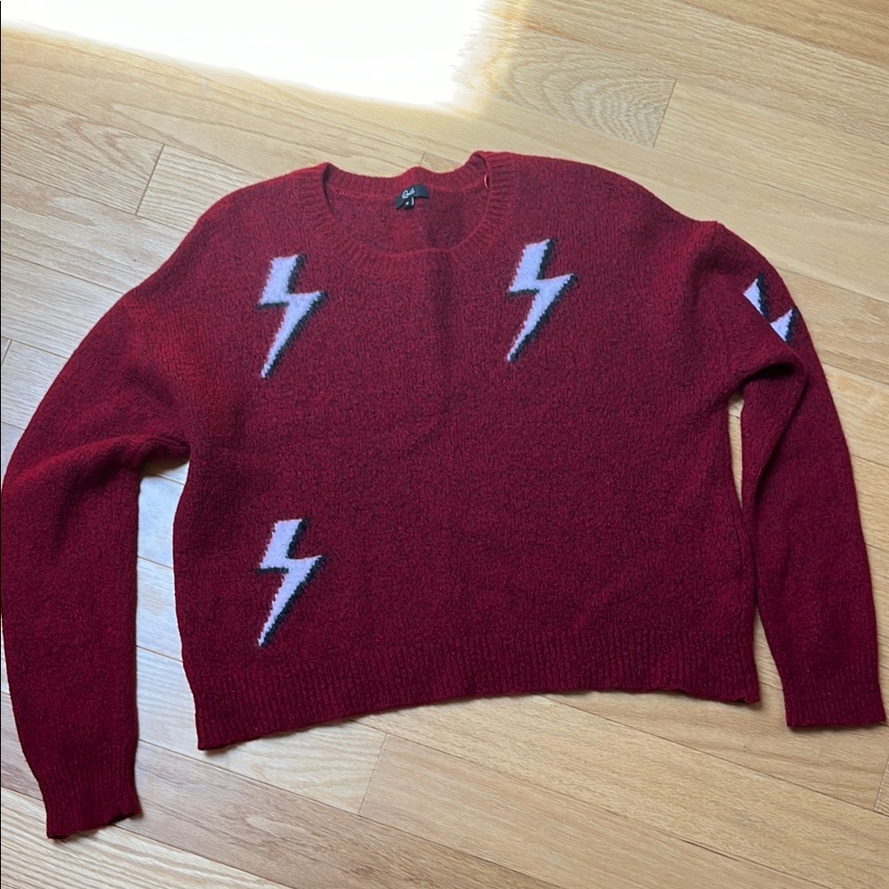 Rails Red Crew Neck Sweater with Lightning Bolt Design
